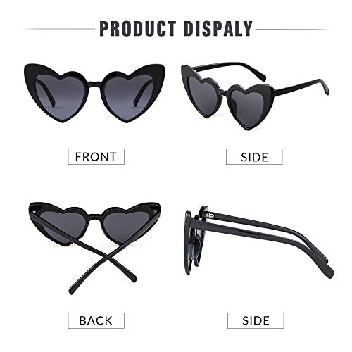 GIFIORE Heart Sunglasses Vintage Retro Oversized Cat Eye Heart Shaped Sun Glasses (2 Pack: Black & Red) - Image 5