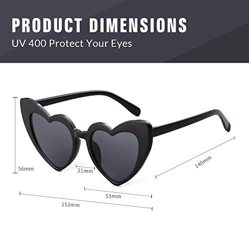 GIFIORE Heart Sunglasses Vintage Retro Oversized Cat Eye Heart Shaped Sun Glasses (2 Pack: Black & Red) - Image 4