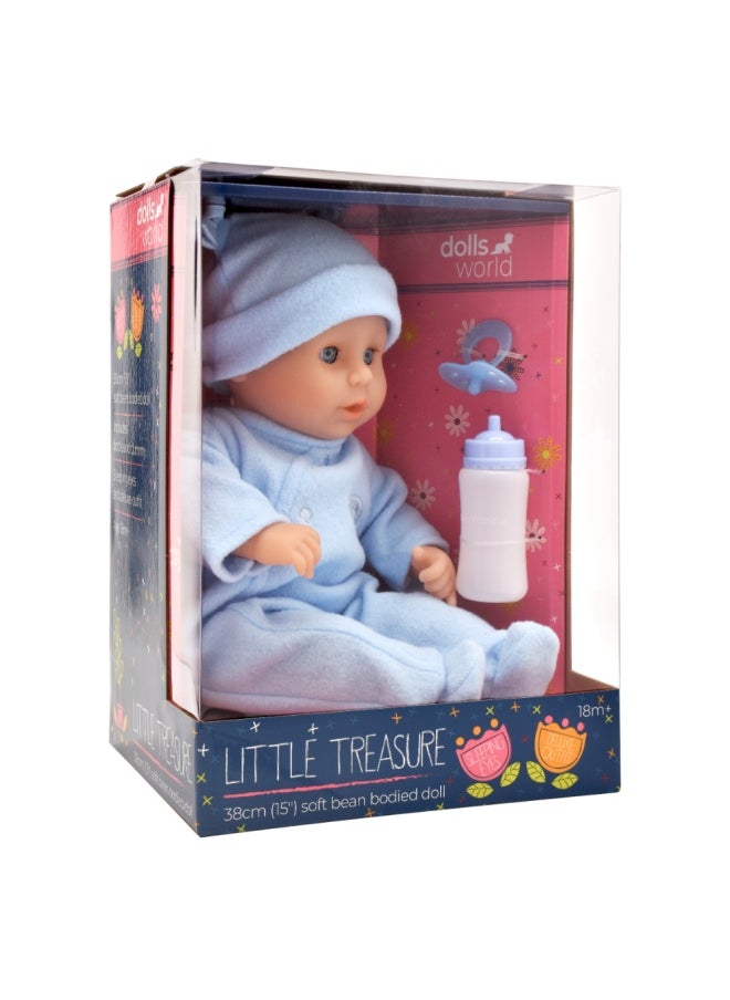 dolls world Little Treasure 15 inch Baby Doll With Sleeping Eyes Bottle & Dummy from Peterkin gift for kids of Age above 18 months  - Image 2
