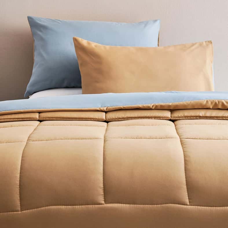 Pan Home طقم لحاف عكسي مكون من 3 قطع - أزرق معدني وخردل - Image 2