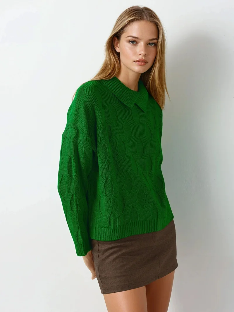 MY FASHION MY FASHION Patterned Knit Sweater with Collar Detail