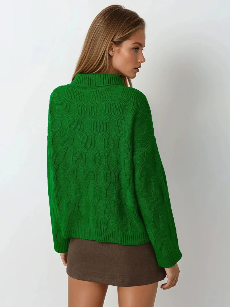 My Fashion Green MY FASHION Patterned Knit Sweater with Collar Detail for Women | Best Price UAE