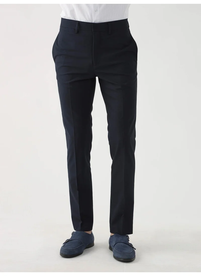 Dufy Navy Blue Men's Regular Fit Trousers