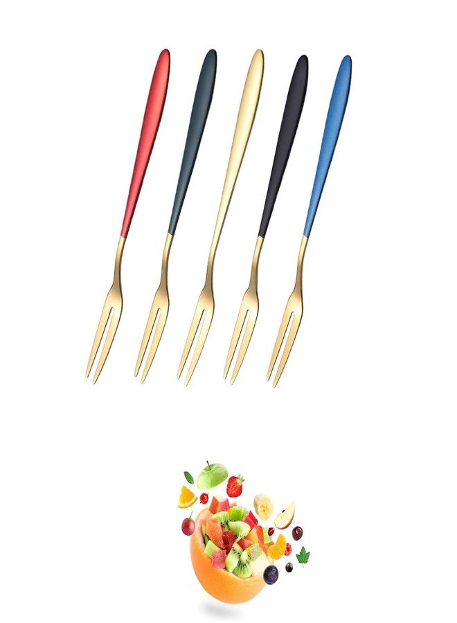 BGVM 5PCS Gold Stainless Steel Fruit Forks, Appetizer Forks, Dessert Forks, Salad Forks – Food Grade Polished Tasting Forks for Party, Dining, and Travel - Image 1