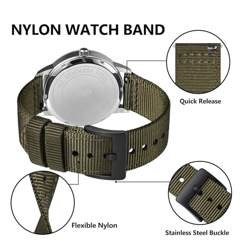 BISONSTRAP Men’s Nylon Watch Bands, Two-Piece Military Watch Straps, Quick Release, Brushed Buckle, 22mm, Army Green (Black Buckle) - Image 4