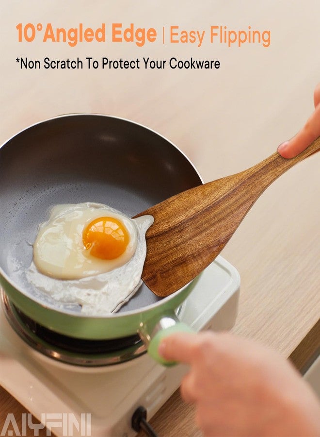 Alyfini Non-Toxic Wooden Utensils for Cooking - Natural Acacia & Glue-Free,15.4" Large Spatula Set, Long Handle for Scald-Resistant, Wood Kitchen Spoons/Chopsticks/Holder, for Non Stick Frying Pans by ALYFINI - Image 5