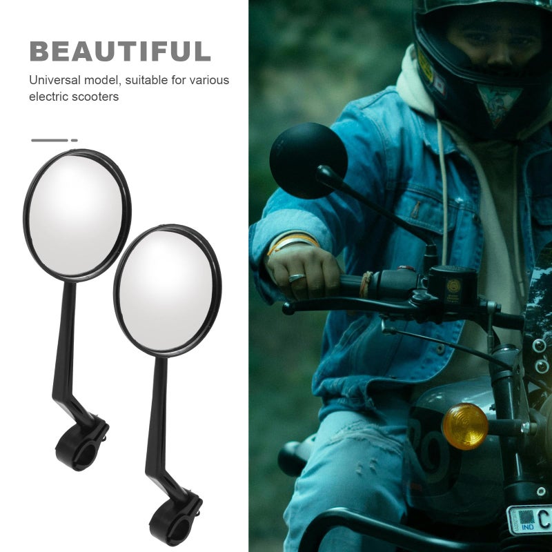 2Pcs Universal Black Scooter Rearview Mirrors 360 Degree Rotatable Convex Bike Handlebar Accessories - Image 4
