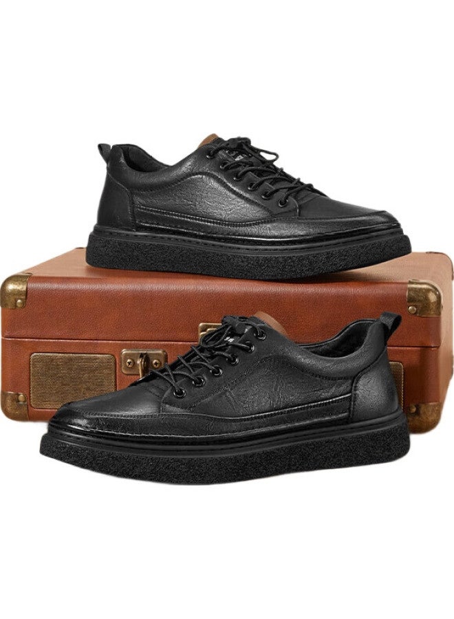 RED DRAGONFLY Hongqingting Men'S Shoes, Spring And Autumn Casual Leather Shoes, Men'S Sneakers, Trendy Thick-Soled Outdoor Sports Shoes, Wta14154, Black, Size 44 - Image 1