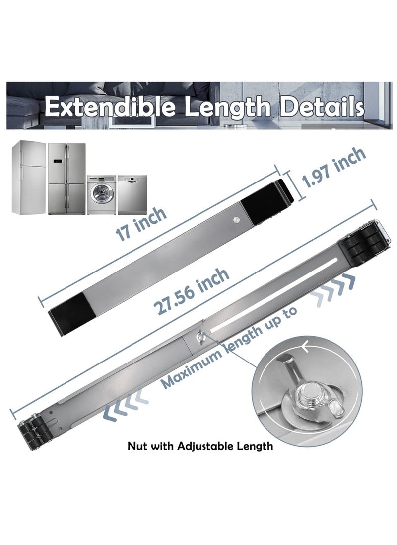 ماركة غير محددة - Universal Extendable Furniture Appliance Rollers (4 Pack) – Heavy-Duty Mover Tools with 24 Rollers  Brakes, Strong Base for Washing Machines, Refrigerators, Dryers, Grey - Image 1