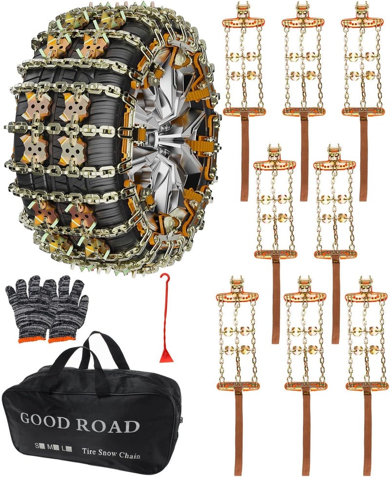 KYX Adjustable Universal Emergency Snow Chains for Car/SUV/Pickup Trucks, 8 Pcs, Alloy Steel - Image 1