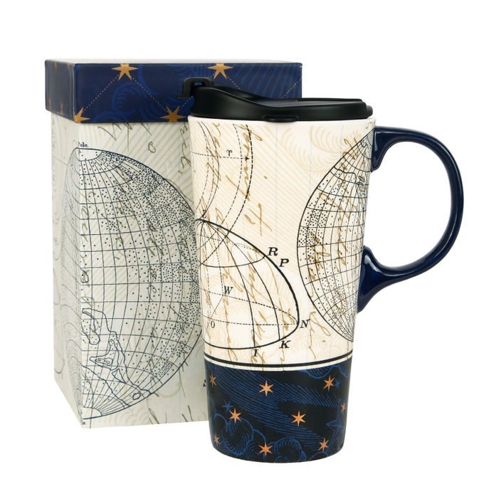 CERAMIC TRAVEL MUG AND COFFEE CUP 17 OZ WITH HANDLE AND COLOR BOXSTARSTRUCK