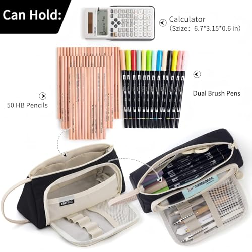 EASTHILL Pencil Case Large Capacity Pencil Pouch School Suppies Pen Case Stationery College Office Organizer for Girls Adults-Black - Image 4
