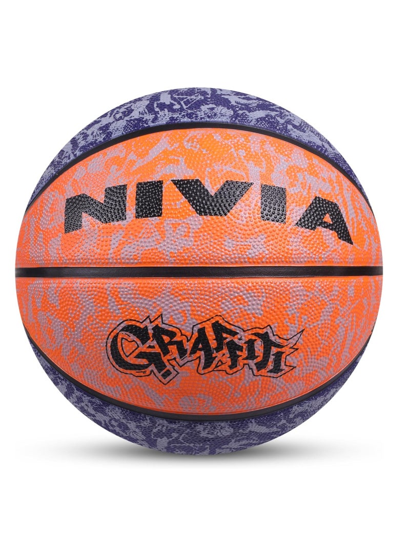 Nivia Graffiti Moulded Basketball | Size: 7 | Material: Rubber | Suitable for Hard Surface | Ideal for Intermediate, Training, Competition | Machine Stitched | Butyl Bladders - Image 1