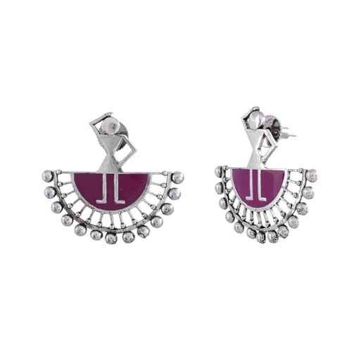 Voylla Warli Show Me Your Thumka Oxidised Stud Earrings for Women Enamel Ethnic Earrings Womens Day Gift for Her Tribal Inspired Statement Studs - Image 1