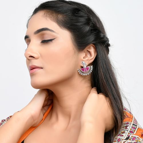 Voylla Warli Show Me Your Thumka Oxidised Stud Earrings for Women Enamel Ethnic Earrings Womens Day Gift for Her Tribal Inspired Statement Studs - Image 3