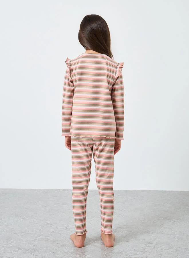 Styli Styli Girls Striped Ribbed Top and Pyjama Set
