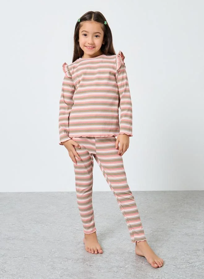 Styli Styli Girls Striped Ribbed Top and Pyjama Set