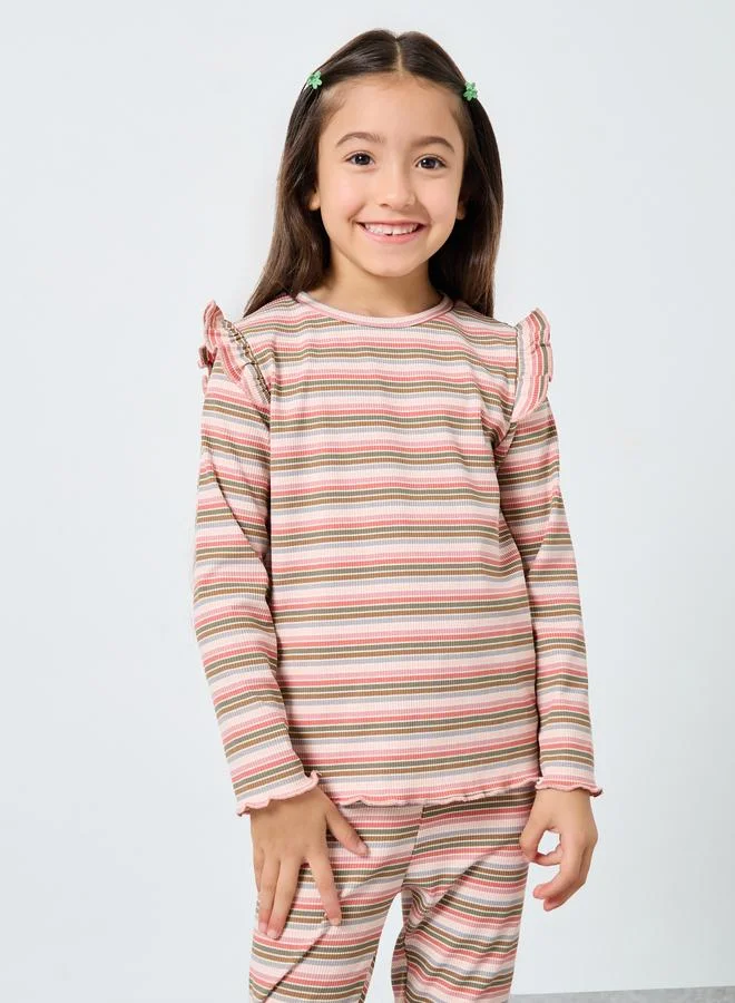 Styli Styli Girls Striped Ribbed Top and Pyjama Set