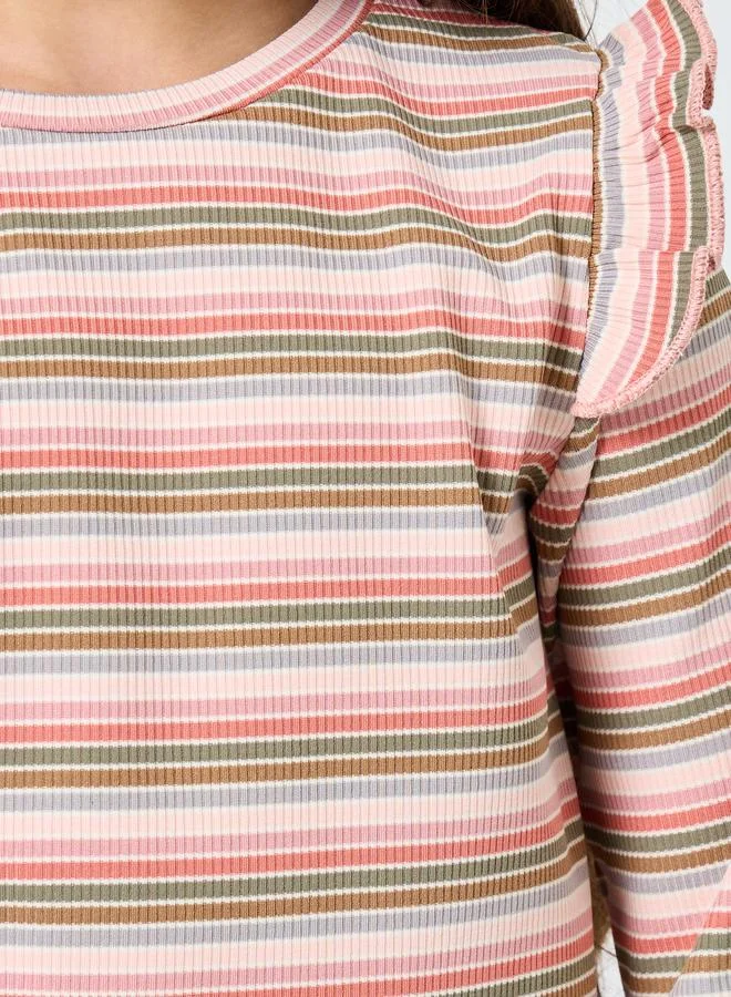 Styli Styli Girls Striped Ribbed Top and Pyjama Set