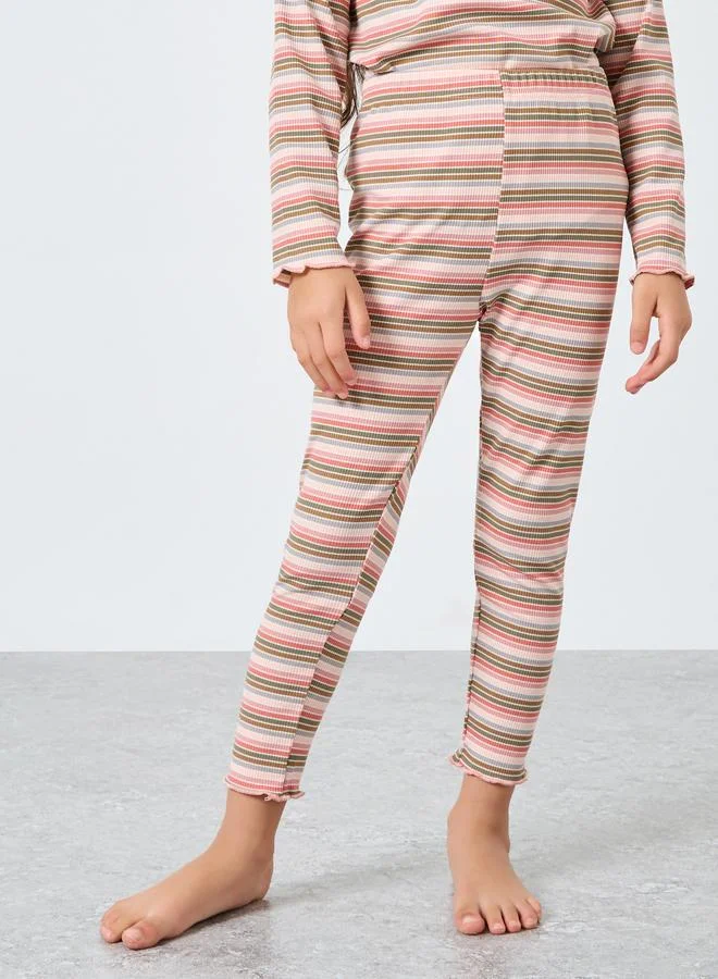 Styli Styli Girls Striped Ribbed Top and Pyjama Set