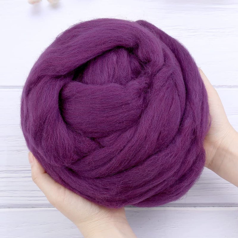 QMNNMA Wool Roving Bulk - 8.82oz Super Wool Chunky Yarn, Wool Roving Top for Needle Felting, Soft Felting Wool Supplies for Hand Spinning, Blending, Weaving and DIY Craft (Dark Purple) - Image 3