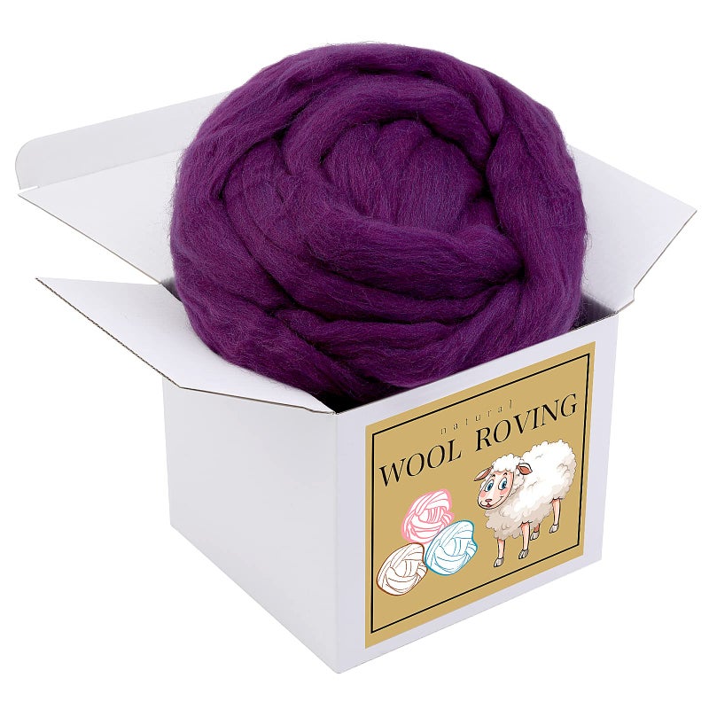 QMNNMA Wool Roving Bulk - 8.82oz Super Wool Chunky Yarn, Wool Roving Top for Needle Felting, Soft Felting Wool Supplies for Hand Spinning, Blending, Weaving and DIY Craft (Dark Purple) - Image 1