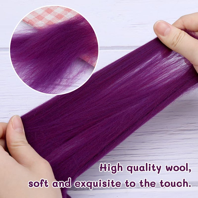 QMNNMA Wool Roving Bulk - 8.82oz Super Wool Chunky Yarn, Wool Roving Top for Needle Felting, Soft Felting Wool Supplies for Hand Spinning, Blending, Weaving and DIY Craft (Dark Purple) - Image 4