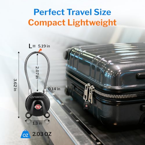 FORGE TSA Approved Luggage Locks Keyed Alike, TSA006 Dimple Key Travel Lock with Zinc Alloy Metal Body, Secure Cable Lock for Suitcase, Backpack, Luggage & Toolbox, Black 2 Pack. - Image 3