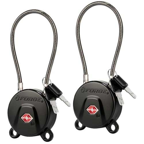FORGE TSA Approved Luggage Locks Keyed Alike, TSA006 Dimple Key Travel Lock with Zinc Alloy Metal Body, Secure Cable Lock for Suitcase, Backpack, Luggage & Toolbox, Black 2 Pack. - Image 1