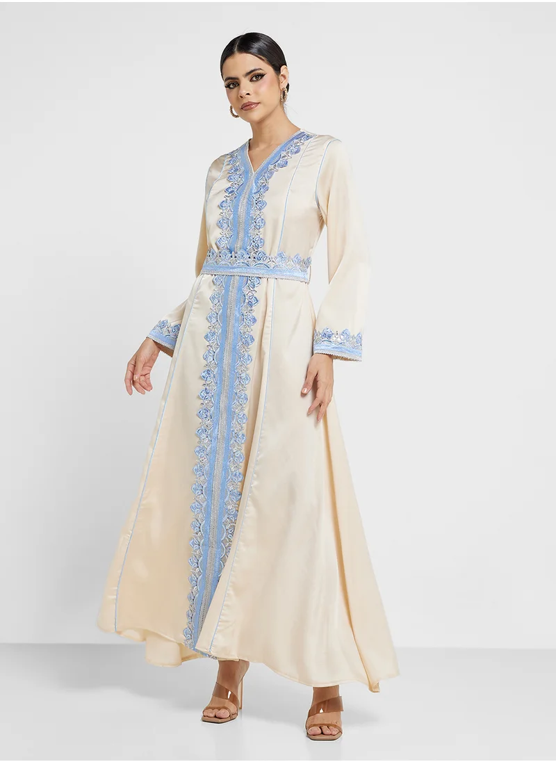 Khizana Embroidered Dress With Belt