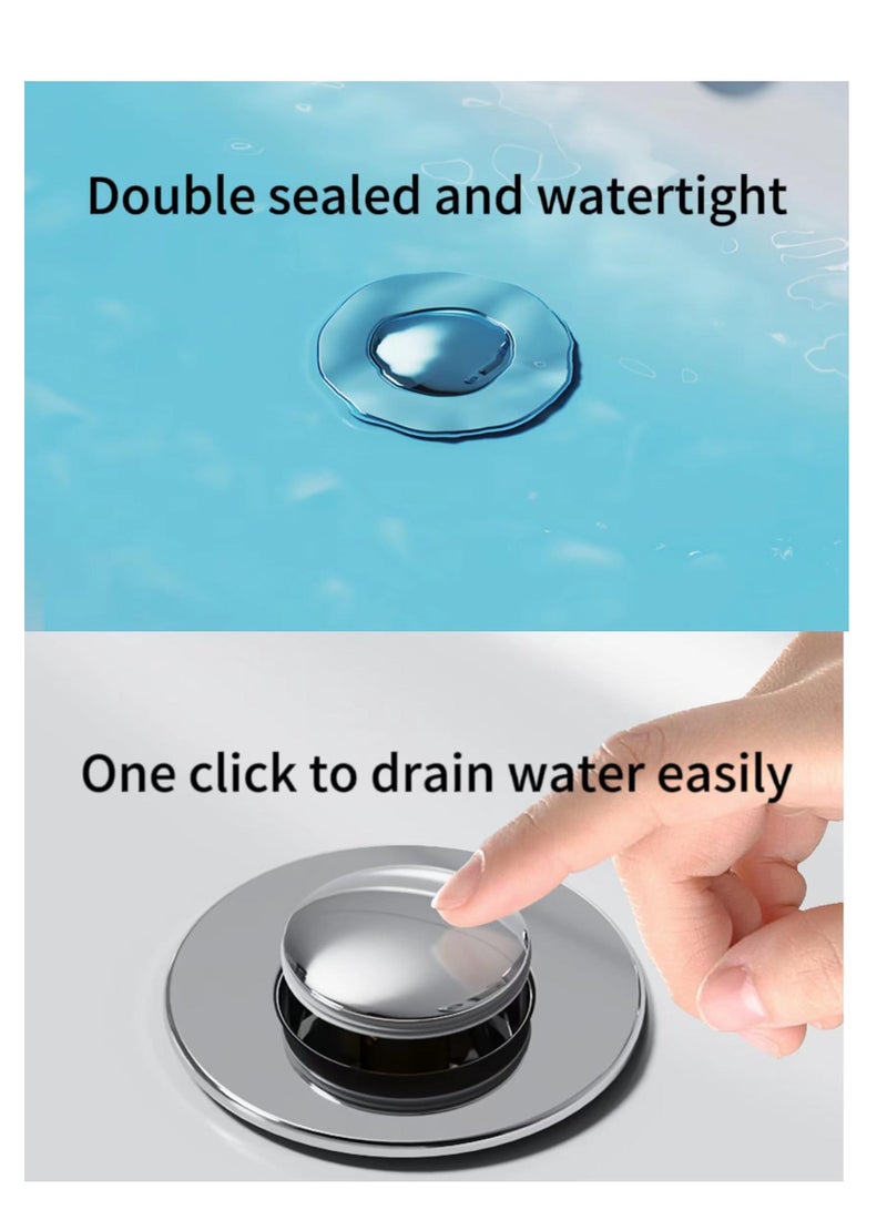 Sink Plug, Easy Bathroom Drain Strainer, Kitchen Stopper, Stainless Steel Removable Deep Waste Basket and Sealing Lid, Universal 2 in 1 Pop up Strainer (2 PCS) - Image 2