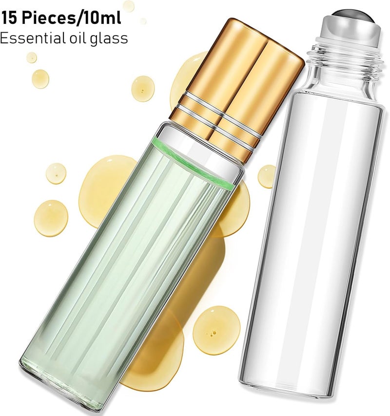ABOOFAN 15 Pcs Refillable Essential Oil Roller Bottles 10ml Leakproof Small Empty Perfume Roll Ball Bottles for Travel with Funnel and Opener - Image 2