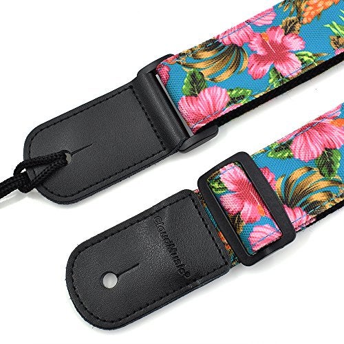 CLOUDMUSIC Ukulele Strap Tenor Concert Soprano Baritone Coloful Hawaii Floral Patterns For Adult Size Kids(Pink Hibiscus In Blue) - Image 3