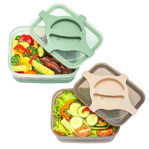 Prestoor Bento Lunch Box Pack of 2 Leakproof Salad and Meal Prep 3 Cups 25.5oz Container Twistlock Lid Reusable Portable, Microwave and Dishwasher Safe BPA-Free For Work - Image 1