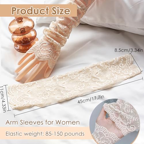 TecoKart® Arm Sleeves for Women, Lace Floral Elastic Hand Cover Long Lace Breathable UV Protection Arm Sleeves for Women Daily Use Driving Bridal Prom Dressy Gloves - Image 4