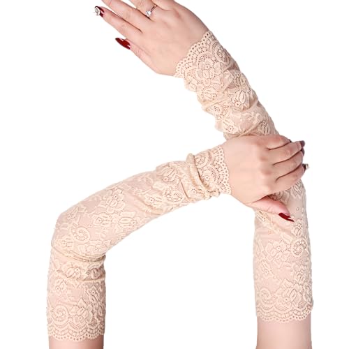 TecoKart® Arm Sleeves for Women, Lace Floral Elastic Hand Cover Long Lace Breathable UV Protection Arm Sleeves for Women Daily Use Driving Bridal Prom Dressy Gloves - Image 1