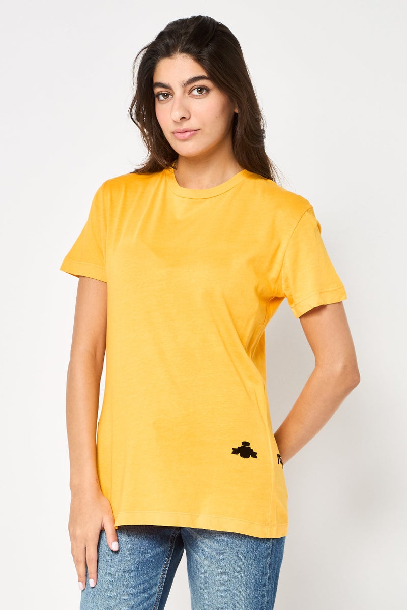 Replay Women Crew Neck Short Sleeves Brand Logo T-Shirt, Yellow - Image 1