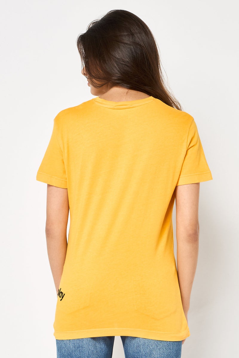 Replay Women Crew Neck Short Sleeves Brand Logo T-Shirt, Yellow - Image 4