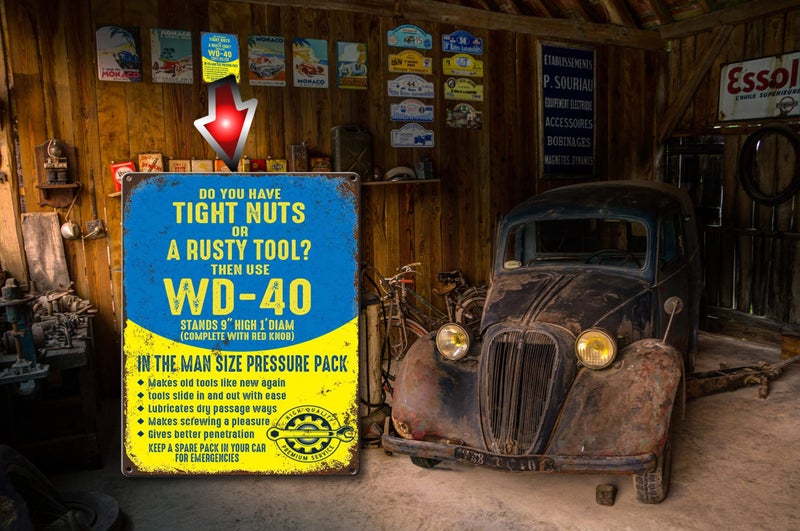KONMPFEY Funny Metal Signs Vintage Do You Have Tight Nuts Or A Rusty Tool? WD-40 For Man Cave Decor Vintage Garage Decor For men 8 x 12 inches - Image 2