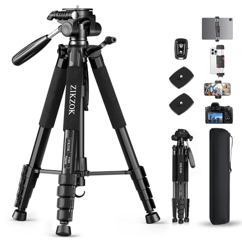 ZIKZOK 75" Camera Tripod, Aluminum Heavy Duty Camera Stand for ipad Phone, Travel Tripod with/Carry Bag/Phone Tablet Holder, Compatible with Canon Nikon Sony DSLR, Spotting Scopes, Max Load 15 Lb(Black) - Image 1