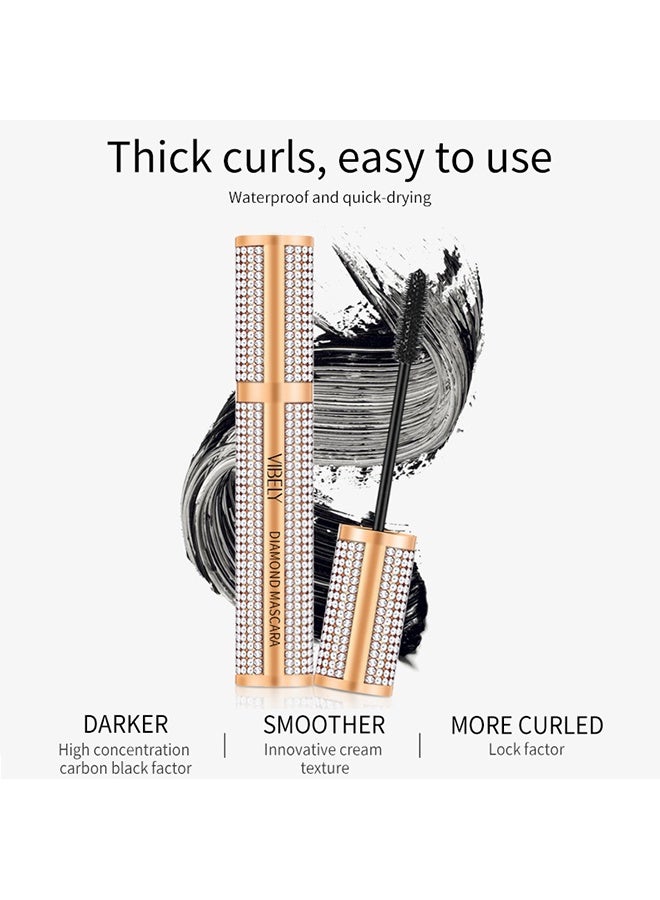 Vibely Diamond Mascara, 4D Silk Fiber Lash Mascara Thicker and Longer Voluminous Eyelashes Natural Waterproof Smudge-Proof, No Clumping, No Smudging,Adds Length Depth and Glamour Effortlessly (Black) - Image 2