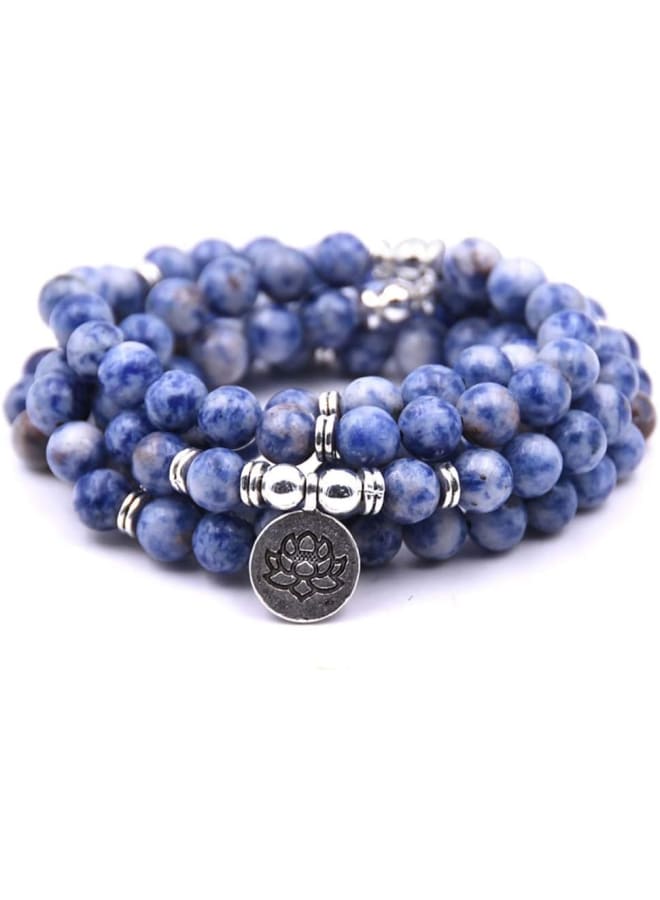 Self-Discovery 108 Natural Beads Mala Yoga Bracelet with Lotus Charm, Stone, Agate  - Image 1