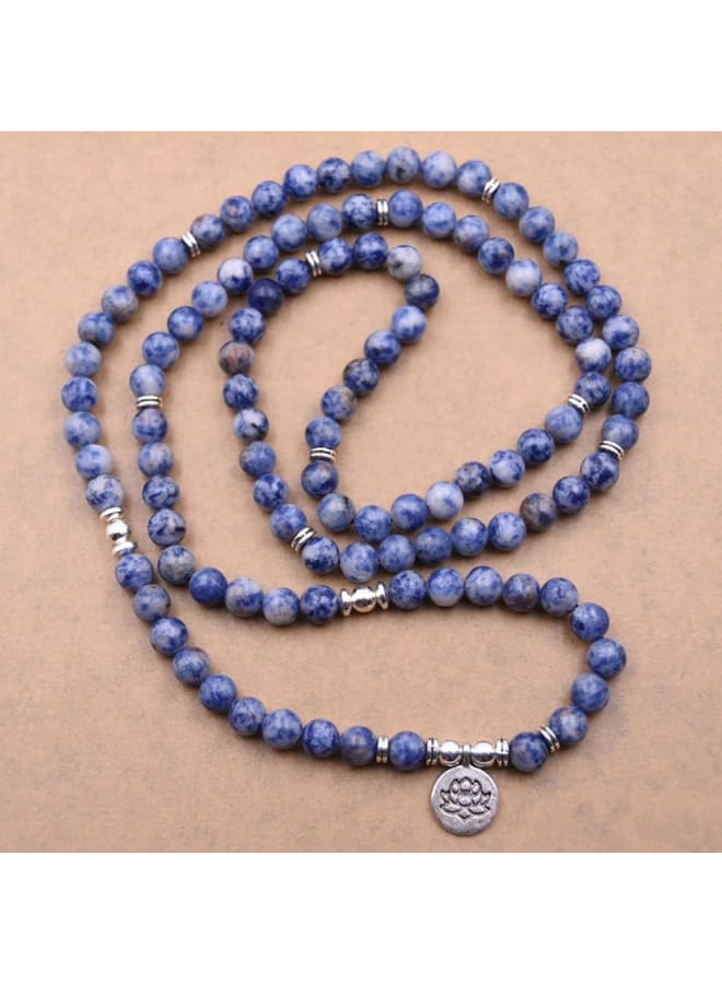 Self-Discovery 108 Natural Beads Mala Yoga Bracelet with Lotus Charm, Stone, Agate  - Image 2