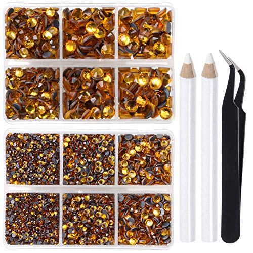 LPBeads 6400 Pieces Hotfix Rhinestones Topaz Flat Back 5 Mixed Sizes Crystal Round Glass Gems with Tweezers and Picking Rhinestones Pen - Image 1