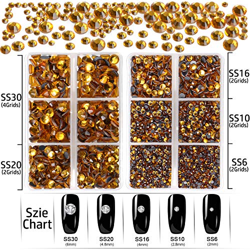LPBeads 6400 Pieces Hotfix Rhinestones Topaz Flat Back 5 Mixed Sizes Crystal Round Glass Gems with Tweezers and Picking Rhinestones Pen - Image 4
