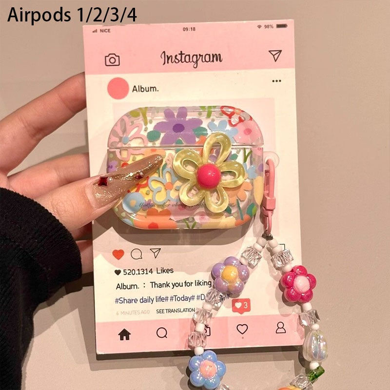 Cartoon Summer Flower TPU Earbud Case with Optional Pendant, Full Protective Portable Design for AirPods 1/2, Pro, 3, Pro 2, 4, Pro 3 - Image 2