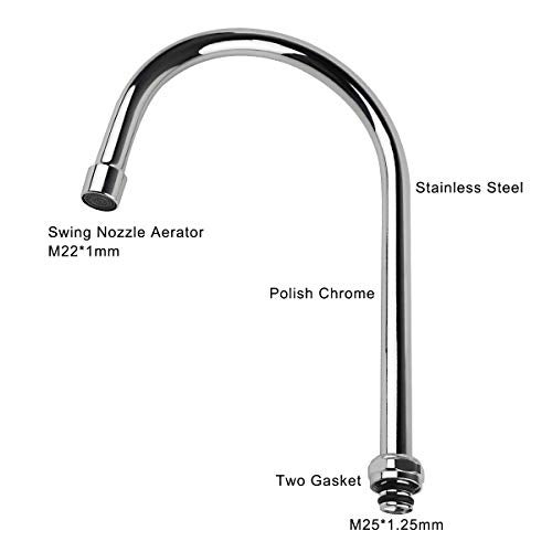 KWODE 6” Swivel Gooseneck Spout Replacement Kit for Commercial Kitchen Sink Faucet 360°Swing Spout with 2.2 GPM Nozzle Chrome(M25*1.25 Connector) - Image 3