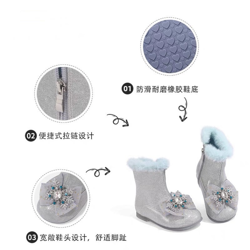 Canyze Girls Leather Boots Children'S Fashion Rhinestone Princess Boots Fleece-Lined Warm Fashion Boots - Image 5