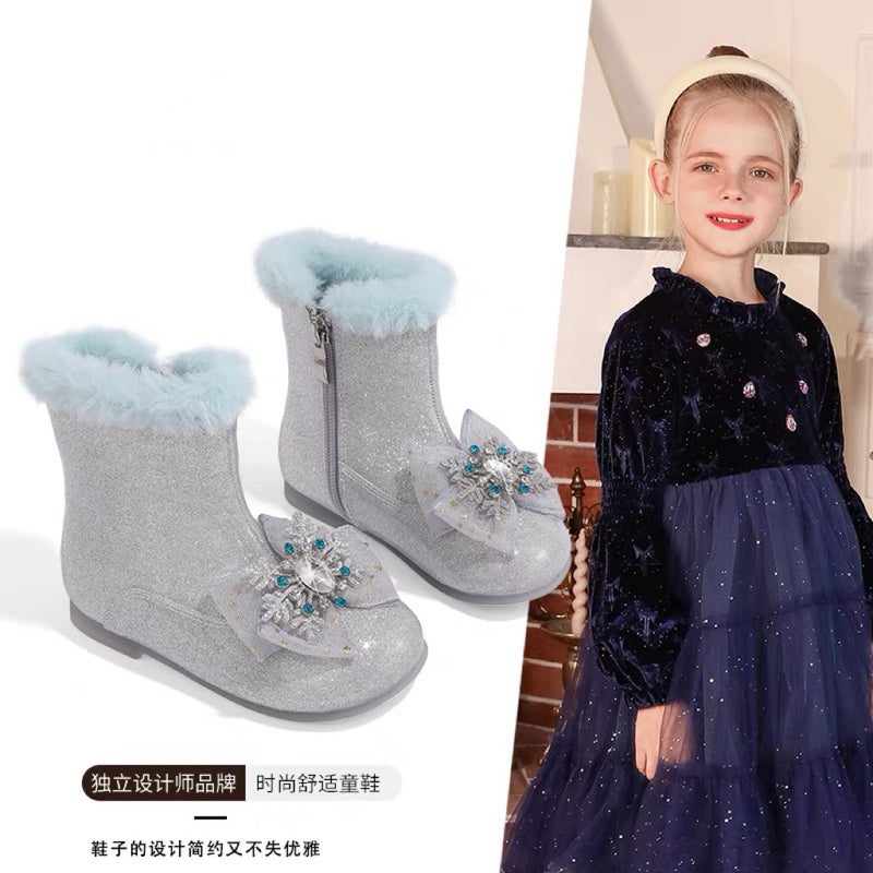 Canyze Girls Leather Boots Children'S Fashion Rhinestone Princess Boots Fleece-Lined Warm Fashion Boots - Image 3