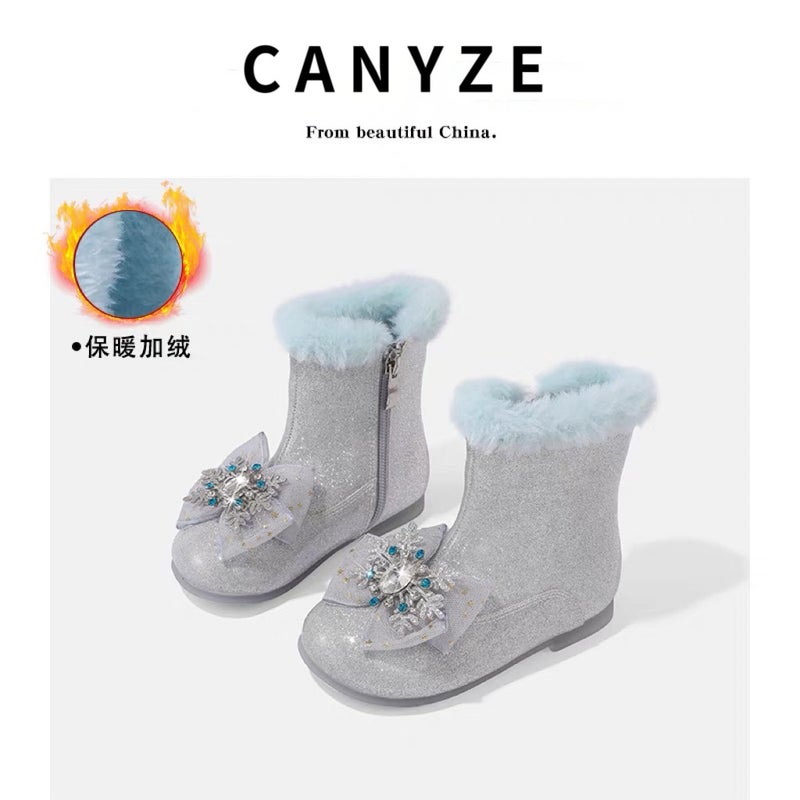 Canyze Girls Leather Boots Children'S Fashion Rhinestone Princess Boots Fleece-Lined Warm Fashion Boots - Image 1